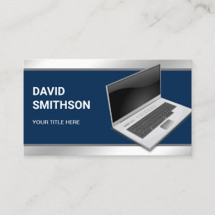 Navy Blue Laptop PC Computer Repair Technician Business Card