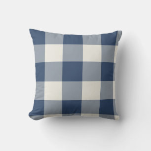 Navy Blue Large Chequered Gingham Throw Pillow