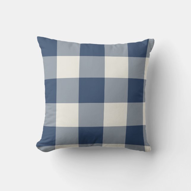 Navy Blue Large Chequered Gingham Throw Pillow (Front)