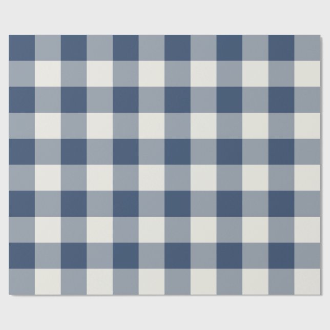 Navy Blue Large Chequered Gingham Wrapping Paper (Flat)