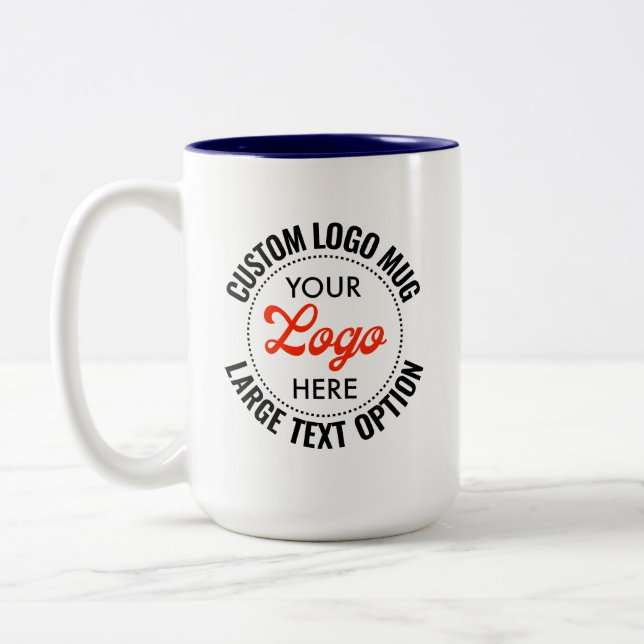 NAVY BLUE Large Text Promotional Two-Tone Logo Mug (Left)