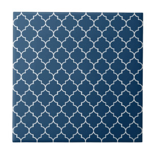 Navy Blue Latticework, Quatrefoil, Trellis Tile