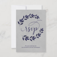 Navy Blue Laurel Leaves on Grey Elegant Wedding