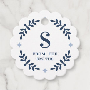 Navy Blue Laurel Wreath Monogram Favour Tag