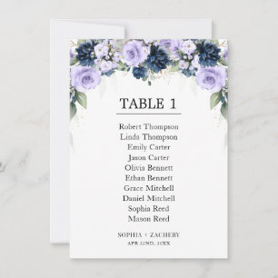 Navy Blue Lavender Floral Table Seating Chart