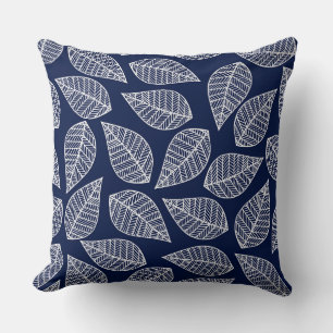 Navy Blue Leaf/Geometric Reversible Pillow Elegant