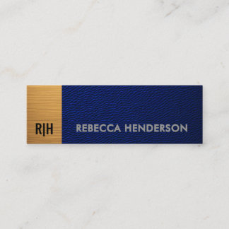 Navy Blue Leather & Metallic Gold Panel Monogram  Mini Business Card
