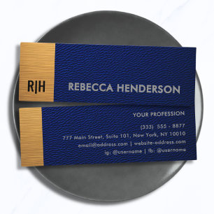 Navy Blue Leather & Metallic Gold Panel Monogram  Mini Business Card