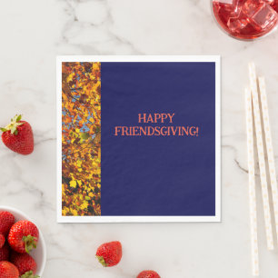 Navy Blue & Leaves Thanksgiving Friendsgiving  Napkin