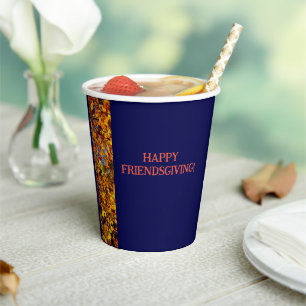 Navy Blue & Leaves Thanksgiving Friendsgiving  Paper Cups