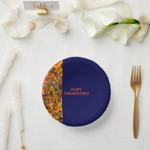 Navy Blue & Leaves Thanksgiving Friendsgiving  Paper Plate
