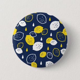  Navy Blue Lemon Art – Refreshing Citrus Design 2 Inch Round Button