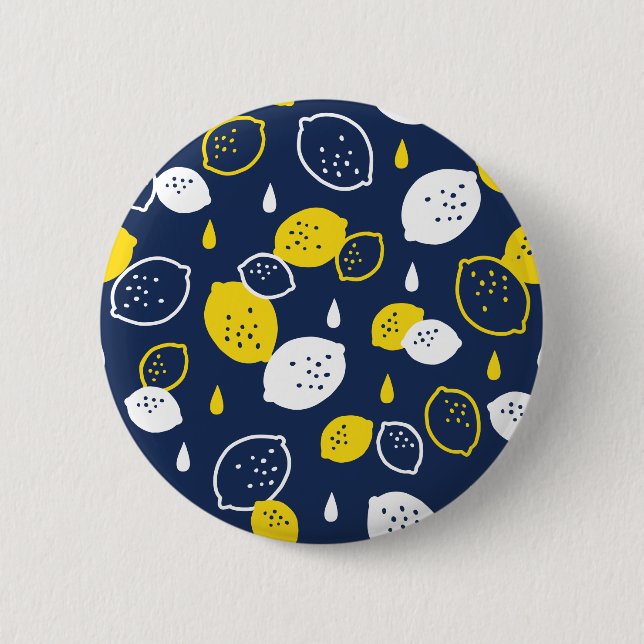  Navy Blue Lemon Art – Refreshing Citrus Design 2 Inch Round Button (Front)