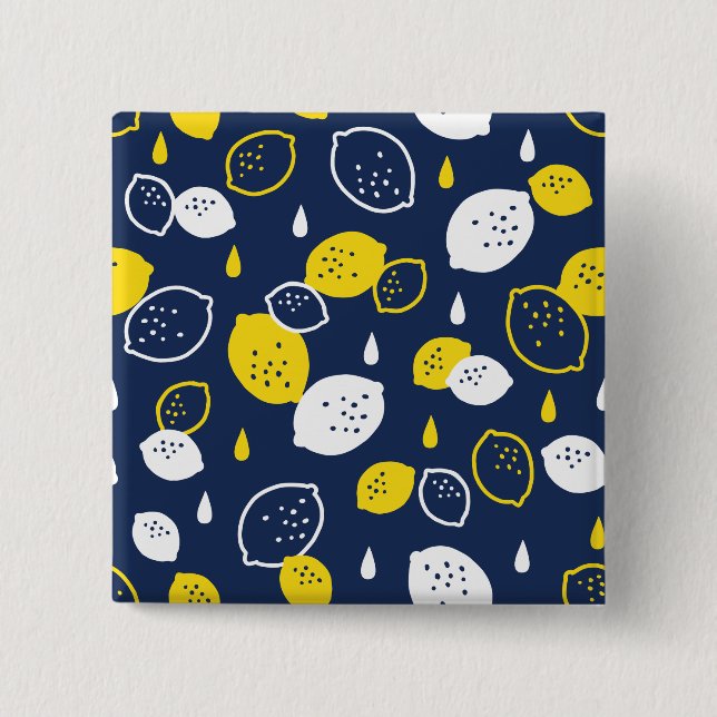  Navy Blue Lemon Art – Refreshing Citrus Design 2 Inch Square Button (Front)