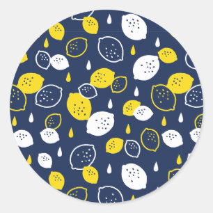 Navy Blue Lemon Art – Refreshing Citrus Design Classic Round Sticker