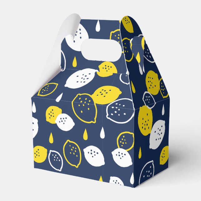  Navy Blue Lemon Art – Refreshing Citrus Design Favor Box (Front Side)