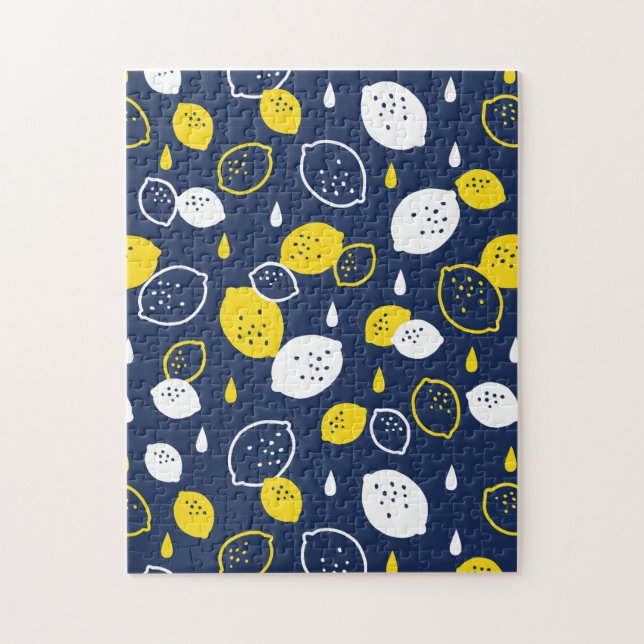  Navy Blue Lemon Art – Refreshing Citrus Design Jigsaw Puzzle (Vertical)
