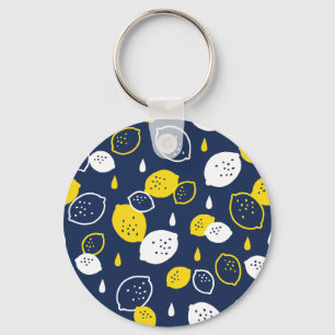  Navy Blue Lemon Art – Refreshing Citrus Design Keychain