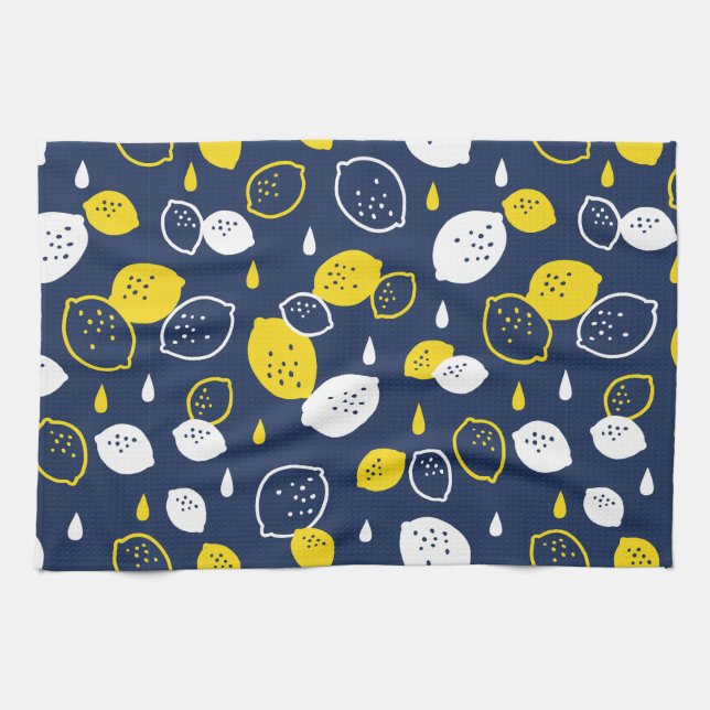  Navy Blue Lemon Art – Refreshing Citrus Design Kitchen Towel (Horizontal)
