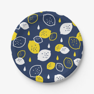 Navy Blue Lemon Art – Refreshing Citrus Design Paper Plate