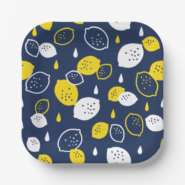  Navy Blue Lemon Art – Refreshing Citrus Design Paper Plate (Front)
