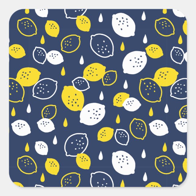 Navy Blue Lemon Art – Refreshing Citrus Design Square Sticker (Front)