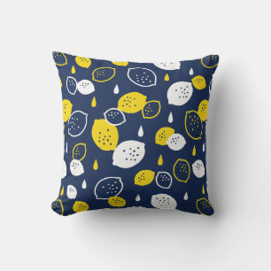 Navy Blue Lemon Art – Refreshing Citrus Design Throw Pillow