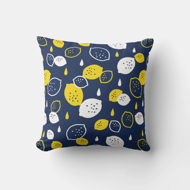  Navy Blue Lemon Art – Refreshing Citrus Design Throw Pillow (Front)