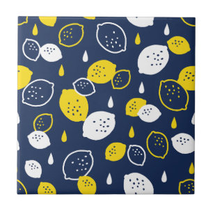 Navy Blue Lemon Art – Refreshing Citrus Design Tile