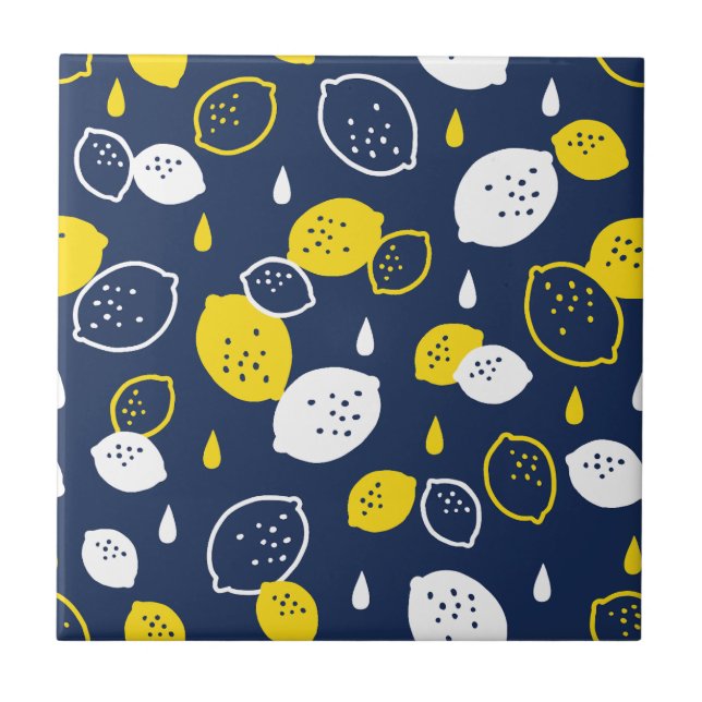  Navy Blue Lemon Art – Refreshing Citrus Design Tile (Front)