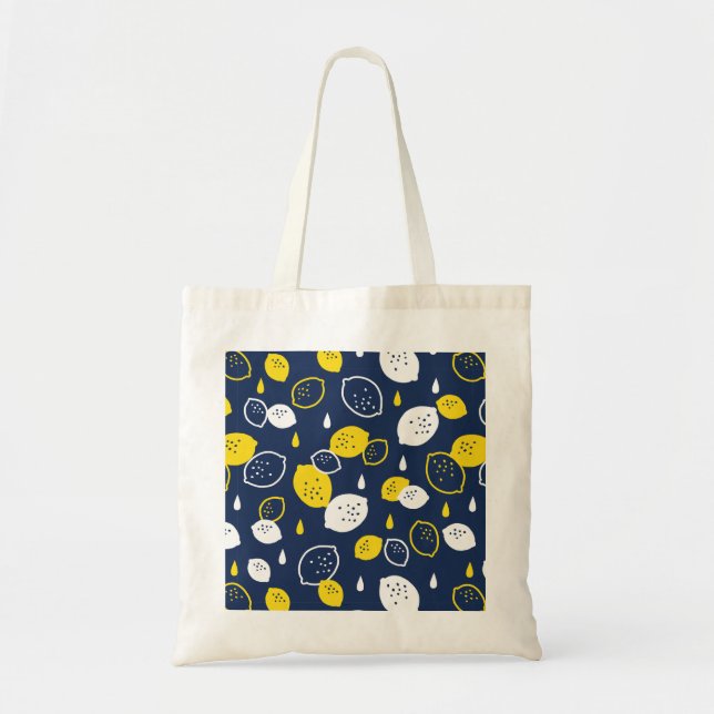  Navy Blue Lemon Art – Refreshing Citrus Design Tote Bag (Front)