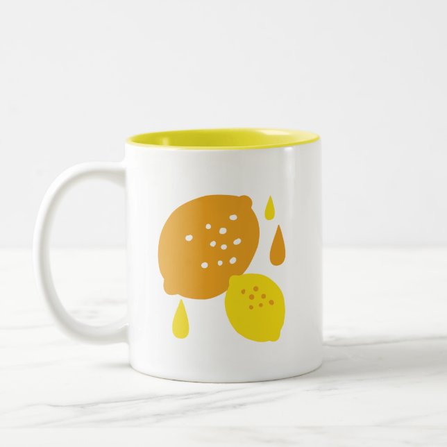  Navy Blue Lemon Art – Refreshing Citrus Design Two-Tone Coffee Mug (Left)