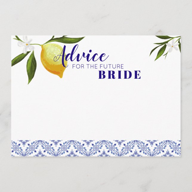 Navy Blue & Lemons Advice for the future Bride (Front)