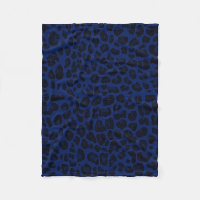 Navy blue leopard print fleece blanket (Front)