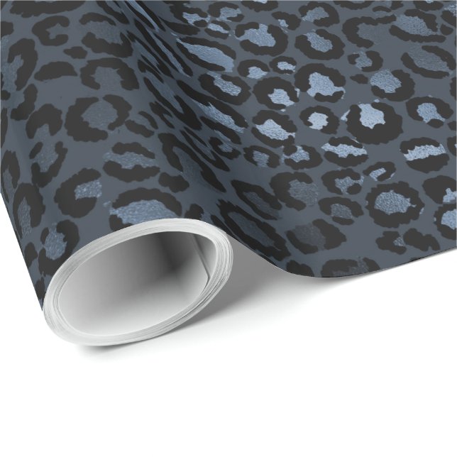 Navy Blue Leopard Print Wrapping Paper (Roll Corner)
