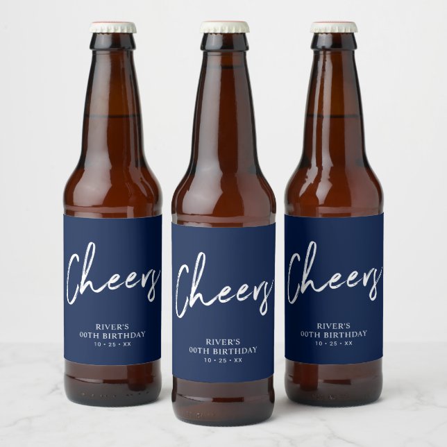 Navy Blue Lettering Thirty | 30th Birthday Party Beer Bottle Label (Bottles)