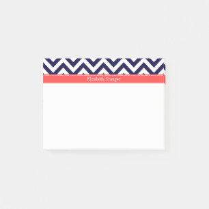 Navy Blue Lg Chevron Coral Red Name Monogram Post-it Notes