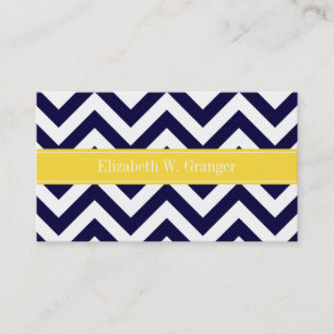 Navy Blue Lg Chevron Pineapple Name Monogram Business Card