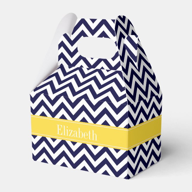 Navy Blue Lg Chevron Pineapple Name Monogram Favor Box (Front Side)
