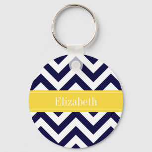 Navy Blue Lg Chevron Pineapple Name Monogram Keychain