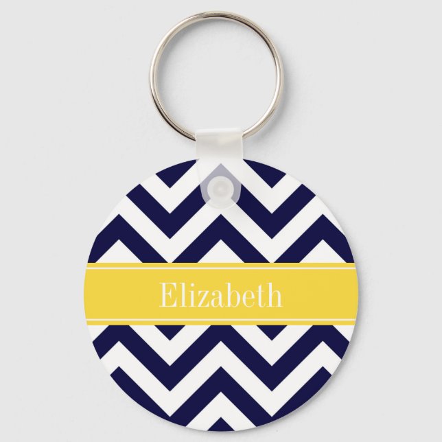 Navy Blue Lg Chevron Pineapple Name Monogram Keychain (Front)
