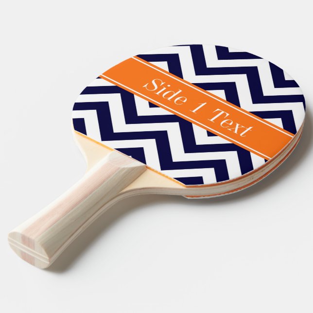 Navy Blue Lg Chevron Pumpkin Name Monogram Ping Pong Paddle (Front Angle)