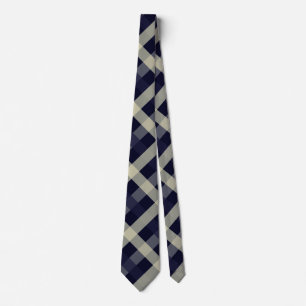 Navy Blue, Light Beige, Charcoal Diagonal Gingham Tie