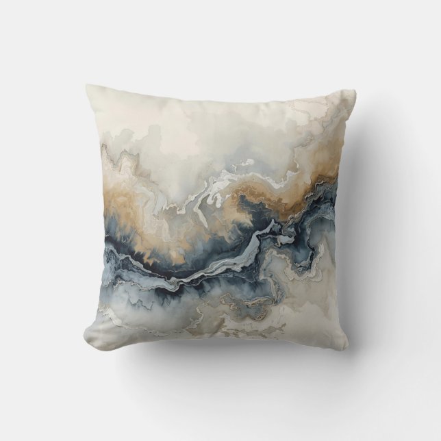 Navy Blue Light Blue Brown Grey Modern Abstract 16 Throw Pillow (Front)