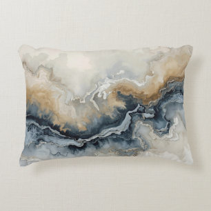 Navy Blue Light Blue Brown Grey Modern Abstract Accent Pillow