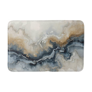Navy Blue Light Blue Brown Grey Modern Abstract Bath Mat