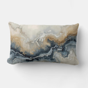 Navy Blue Light Blue Brown Grey Modern Abstract Lumbar Pillow