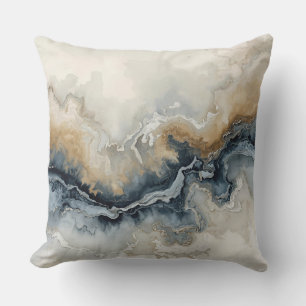 Navy Blue Light Blue Brown Grey Modern Abstract Throw Pillow