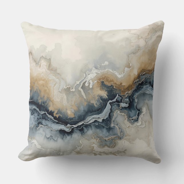 Navy Blue Light Blue Brown Grey Modern Abstract Throw Pillow (Front)