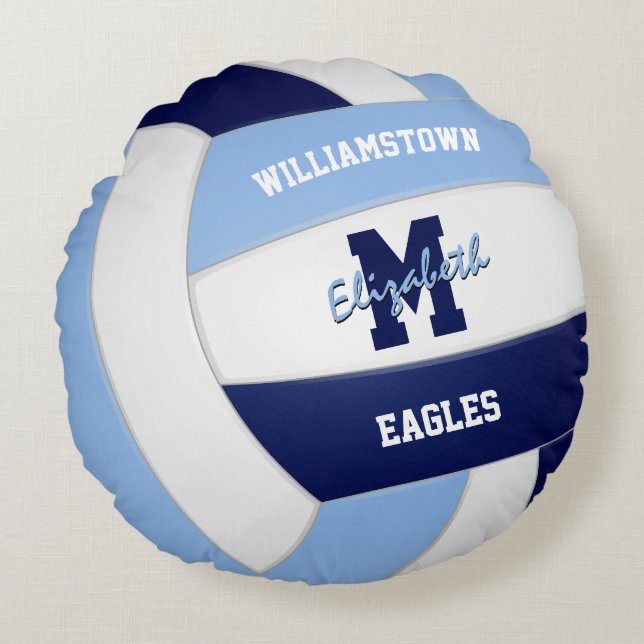 navy blue light blue volleyball team colours round pillow (Front)